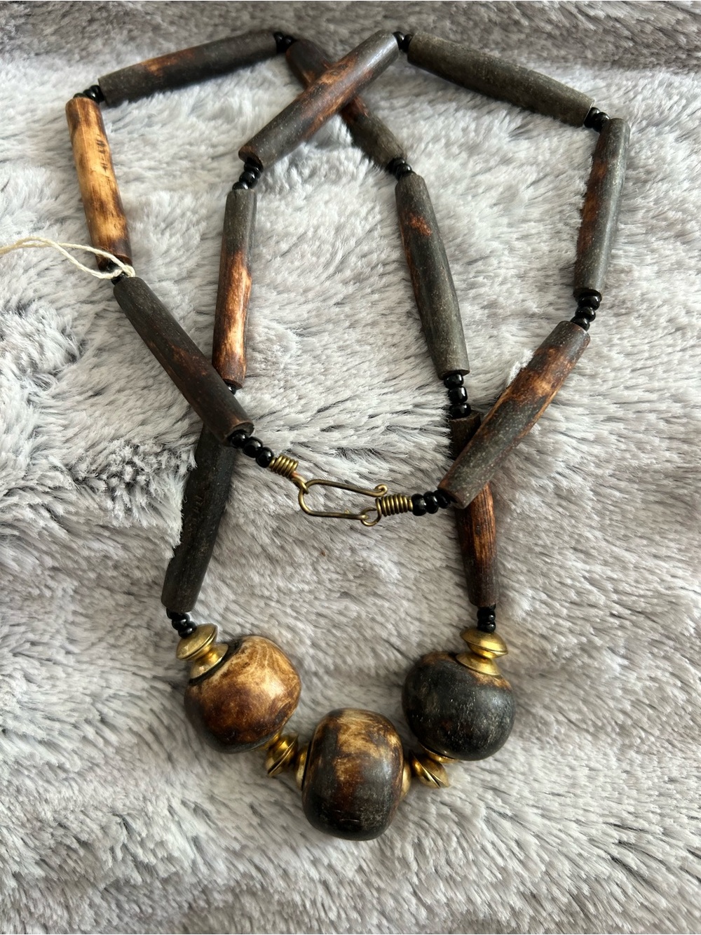 4/$50 Handcrafted Brown & Gold Bead Statement Necklace